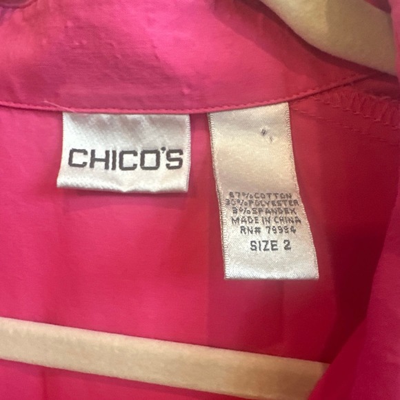 Chico’s size 2 (12) Vibrant Pink Collar Button Down with Pockets - Picture 2 of 4